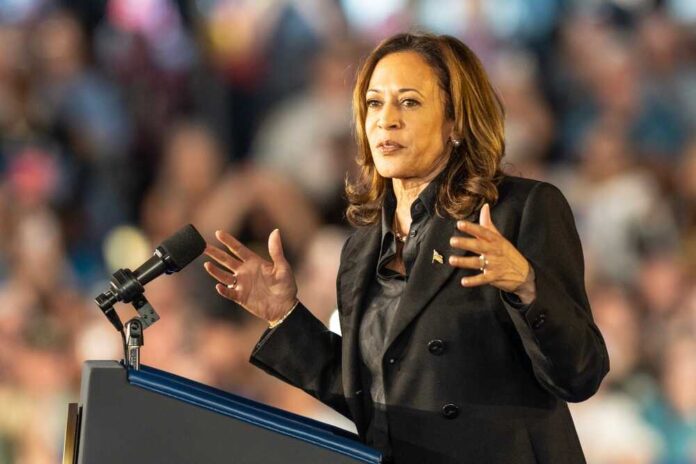 Vice,President,Kamala,Harris,Speaks,On,The,Stage,As,She
