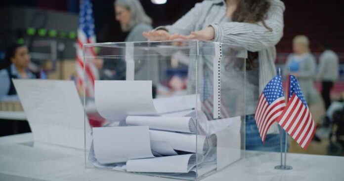 Close,Up,Shot,Of,Polling,Box,Standing,On,Table,In