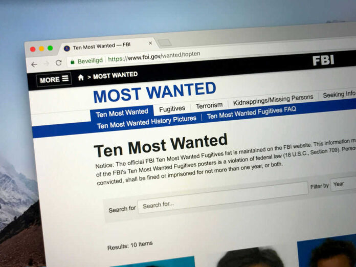 FBI Ten Most Wanted webpage display on screen