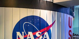 NASA logo on a curved wall display
