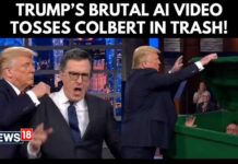 Trump’s AI Meme Sparks Fiery Debate Donald Trump Shares Wild AI Video Throwing Stephen Colbert in Dumpster After Late Show Finale | N18G