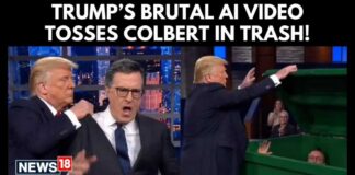 Donald Trump Shares Wild AI Video Throwing Stephen Colbert in Dumpster After Late Show Finale | N18G